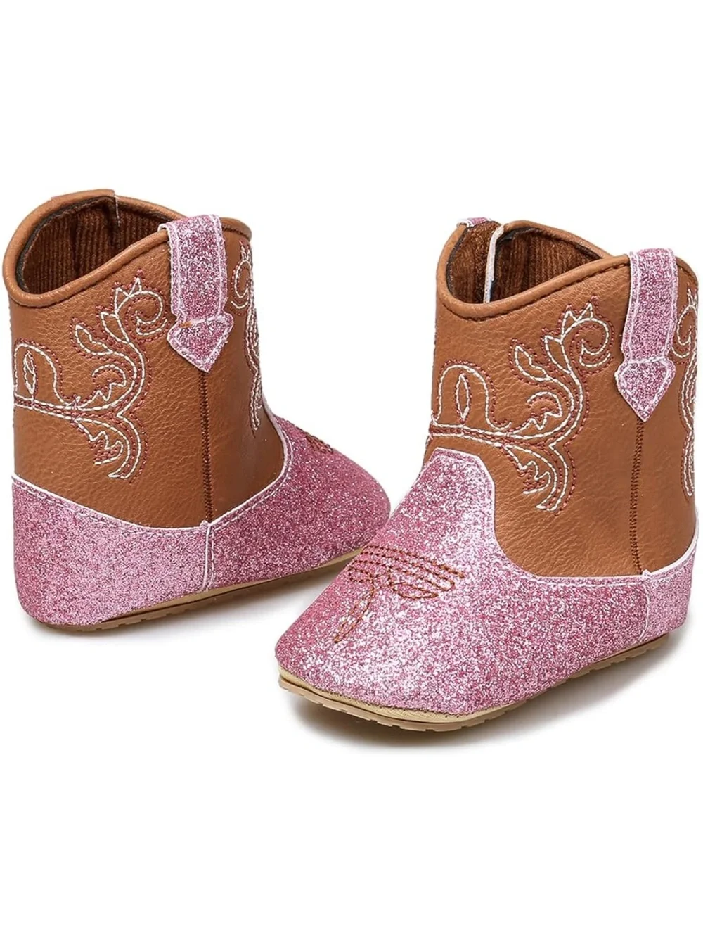 Girls Pink Glitter Cowboy Boots - Kids Western Shoes